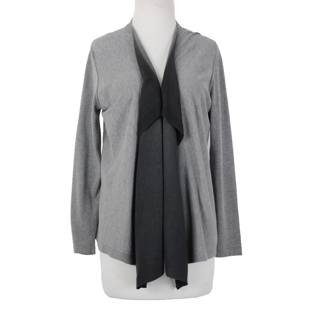 Lafayette 148 Sz P Gray Black Waterfall Ombre Draped 100% Cotton Wrap Sweater